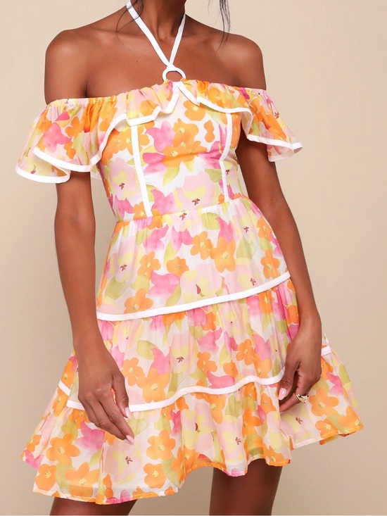 Lulus Dresses & Skirts - Lulus Mini Dress Size Medium Cutest Instinct Floral Halter Cold-Shoulder NEW